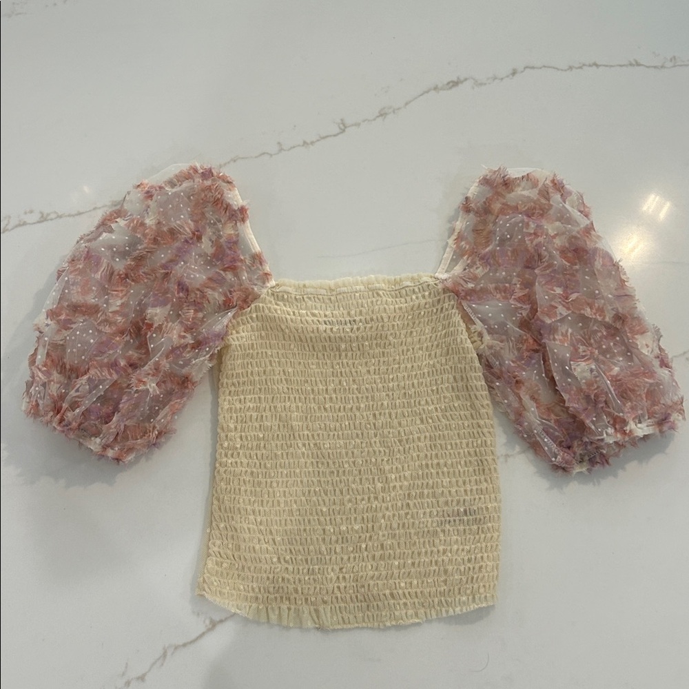 Free People Cream Textured Top